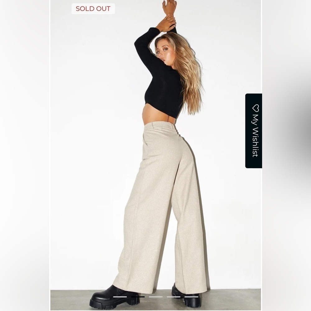 Motel Rocks Yeva Houndstooth Wide Leg Trouser Small Neutral Plaid Edgy Cool Girl - Picture 4 of 12
